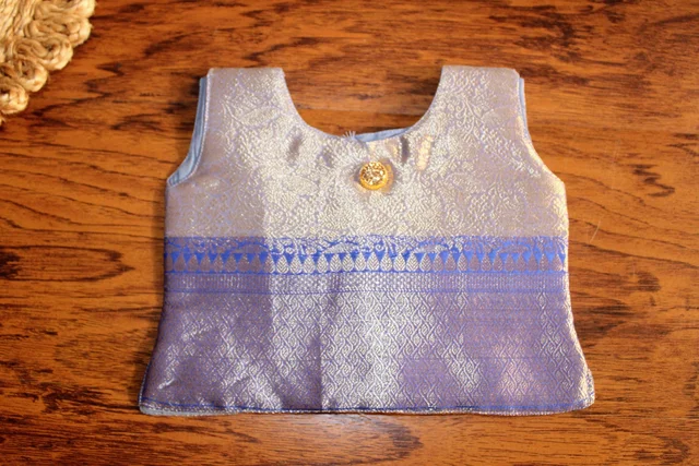 Traditional Blue Brocade Baby Pavada Set - 6-12 Month