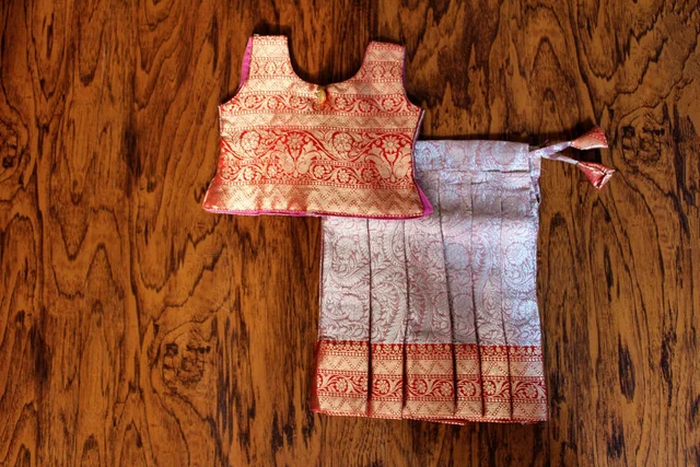 Elegant Gold and Red Traditional Baby Pavada Set 