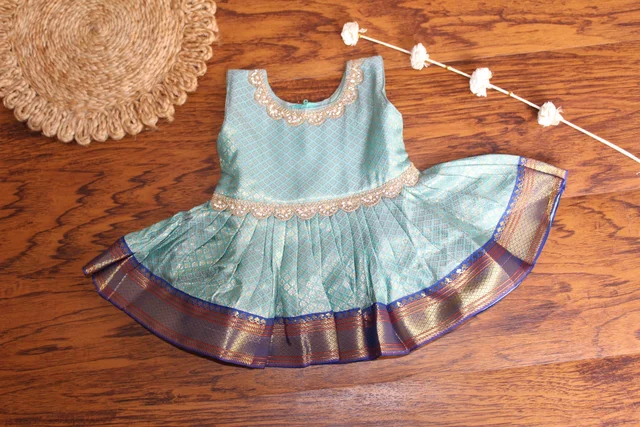 Elegant Traditional Baby Frock with Blue Border
