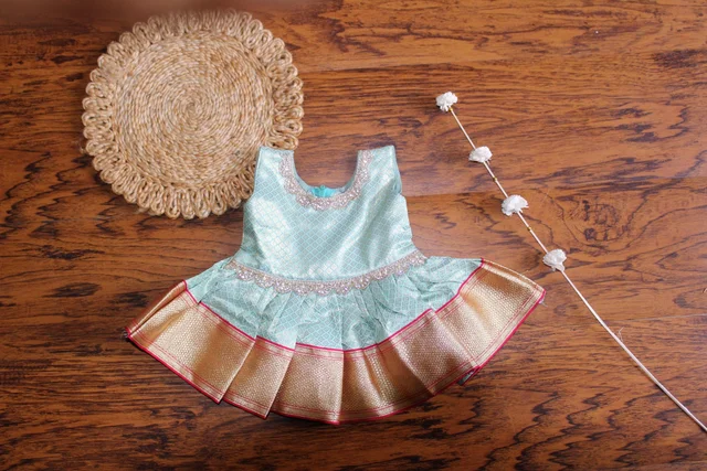  Elegant Traditional Baby Frock with Multiple Border Designs 