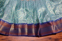 Elegant Traditional Baby Frock with Blue Border - 0-6 Month