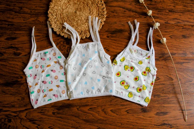 Muslin Jabla Sleeveless Baby Tops - Assorted Set of 3