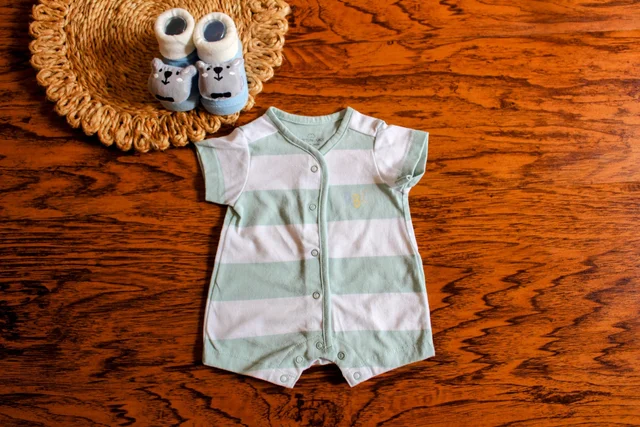 Minty Stripes Button-Up Baby Romper