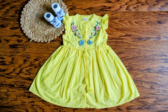 Golden Blossom Embroidered Frock