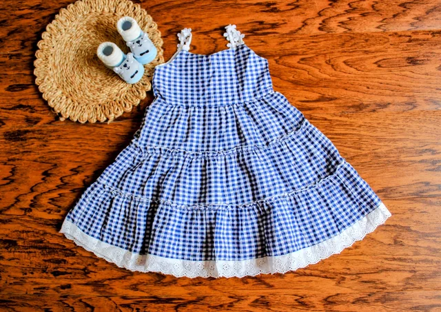 Blue Gingham Ruffle Tiered Baby Dress