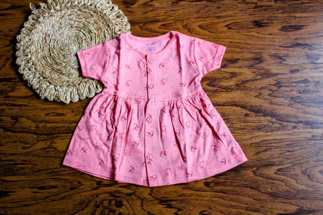 Blossom Breeze Baby Girl Cotton Frock – peach Floral Delight