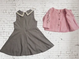 Elegant Girls' Tweed Frock with Pink Knit Jacket Set - 1-2 year