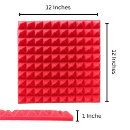 URBAN-X Pyramid Soundproofing Studio Acoustic Foam 1'x1' - 1 Inches 50D High Density, Soundproof Foam, Noise Reduction Panels, Echo Absorption - Pack of 180 + 3 Adhesive Spray, Red, 25mm Thickness