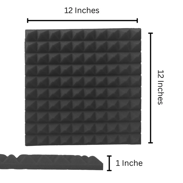 URBAN-X Pyramid Soundproofing Studio Acoustic Foam 1'x1' - 1 Inches 50D High Density, Soundproof Foam, Noise Reduction Panels, Echo Absorption - Pack of 180 + 3 Adhesive Spray, Black, 25mm Thickness