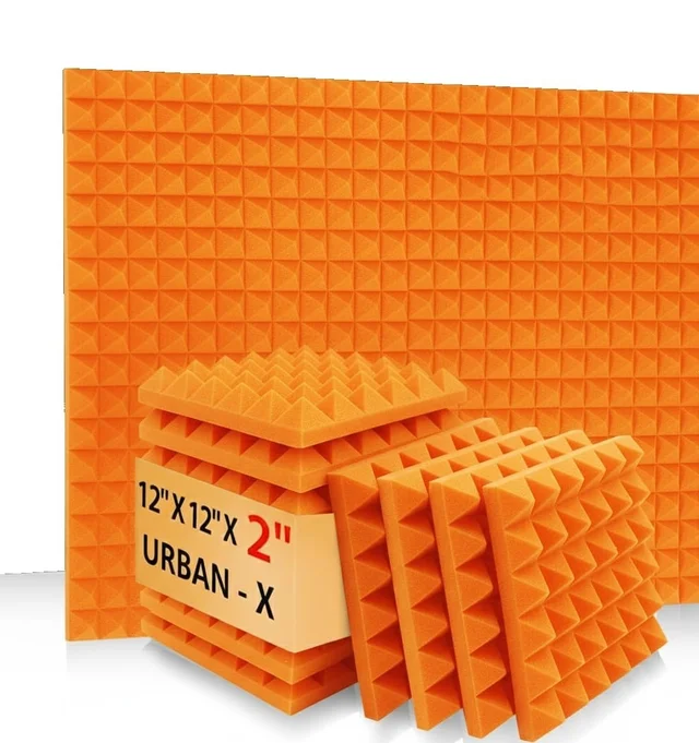 URBAN-X® Pyramid Acoustic Foam Soundproofing Studio 1'x1' ft. - 2 Inches High Density, Soundproof Foam, Noise Reduction Panels, Echo Absorption - Set of 36, Orange, Pyramid Acoustic Foam