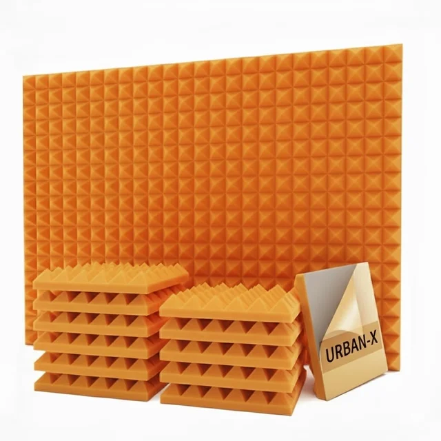 URBAN-X® Pyramid Acoustic Foam Soundproofing Studio 1'x1' ft. - 2 Inches High Density, Soundproof Foam, Noise Reduction Panels, Echo Absorption - Set of 12, Orange, Pyramid Acoustic Foam Self Adhesive