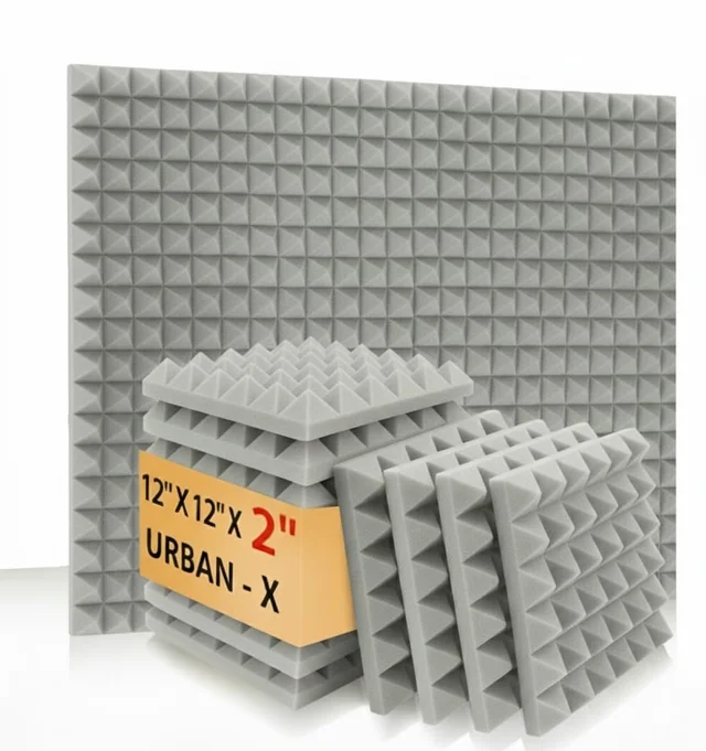 URBAN-X® Pyramid Acoustic Foam Soundproofing Studio 1'x1' ft. - 2 Inches High Density, Soundproof Foam, Noise Reduction Panels, Echo Absorption - Set of 36, Stone White, Pyramid Acoustic Foam
