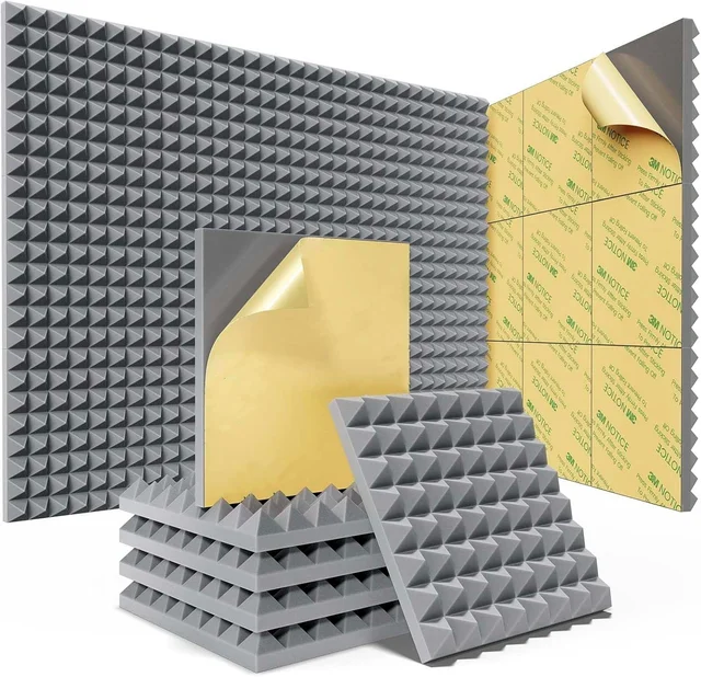URBAN-X® Pyramid Acoustic Foam Soundproofing Studio 1'x1' ft. - 2 Inches High Density, Soundproof Foam, Noise Reduction Panels, Echo Absorption - Set of 36, Stone White, Pyramid Acoustic Foam Self Adhesive