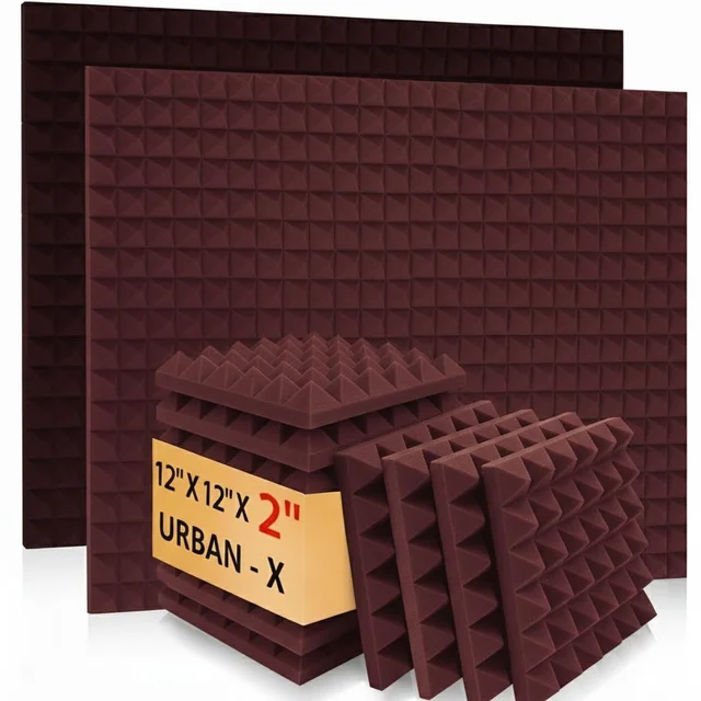URBAN-X® Pyramid Acoustic Foam Soundproofing Studio 1'x1' ft. - 2 Inches High Density, Soundproof Foam, Noise Reduction Panels, Echo Absorption - Set of 18, Wine, Pyramid Acoustic Foam