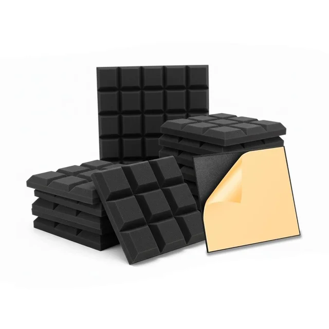 URBAN-X Acoustic Foams Acoustic Panels 12″×12″×2″ Thick | HIGH DENSITY Acoustic Foams for Echo Reduction & Sound Proofing - Set of 18, Black, Cadbury Acoustic Foam Self Adhesive