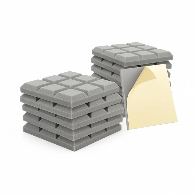 URBAN-X Acoustic Foams Acoustic Panels 12″×12″×2″ Thick | HIGH DENSITY Acoustic Foams for Echo Reduction & Sound Proofing - Set of 18, Stone White, Cadbury Acoustic Foam Self Adhesive