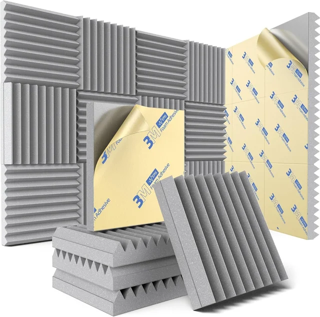 URBAN-X® Wedge Soundproofing Studio Acoustic Foam 1'x1' - 2 Inches 50D High Density, Soundproof Foam, Noise Reduction Panels, Echo Absorption - Set of 36, Stone White, Wedge Acoustic Foam Self Adhesive