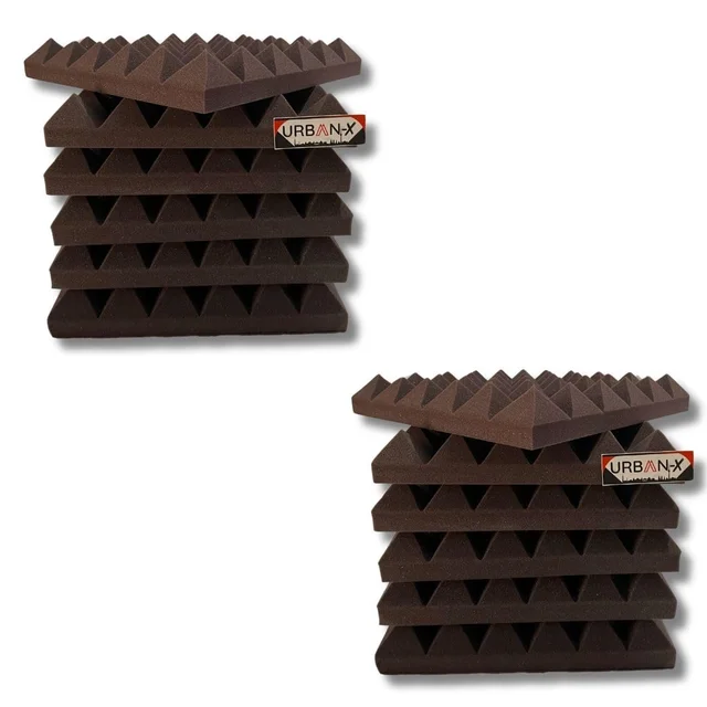 URBAN-X® Pyramid Acoustic Foam Soundproofing Studio 1'x1' ft. - 2 Inches High Density, Soundproof Foam, Noise Reduction Panels, Echo Absorption - Set of 36, Wine, Pyramid Acoustic Foam Self Adhesive