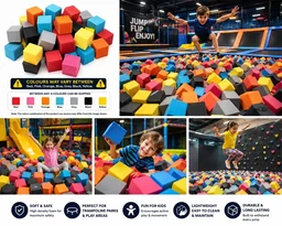URBAN-X® Soft Foam Cubes, Colorful Flame Retardant Pit Blocks Foam Pit Cubes for Trampoline Arenas, Gymnastics, Playground, 6"x6"x6" - Set of 20