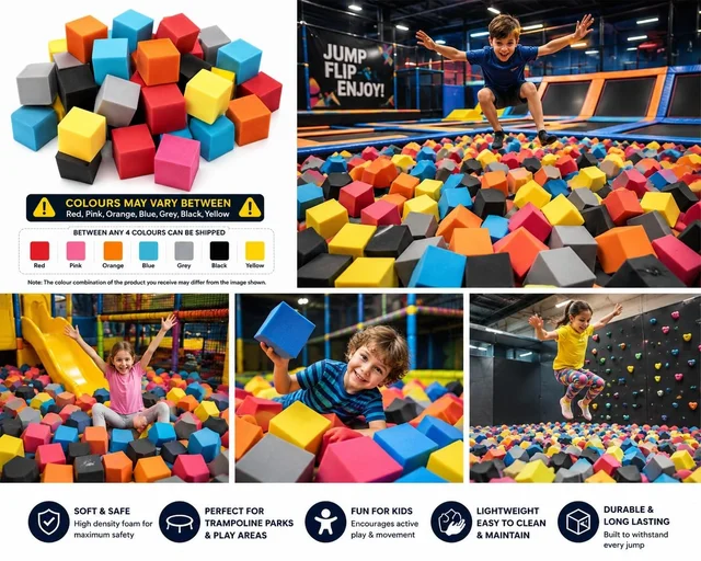 URBAN-X® Soft Foam Cubes, Colorful Flame Retardant Pit Blocks Foam Pit Cubes for Trampoline Arenas, Gymnastics, Playground, 6"x6"x6" - Set of 20