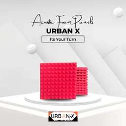 URBAN-X Pyramid Soundproofing Studio Acoustic Foam 1'x1' - 1 Inches 50D High Density, Soundproof Foam, Noise Reduction Panels, Echo Absorption - Pack of 180 + 3 Adhesive Spray, Red, 25mm Thickness