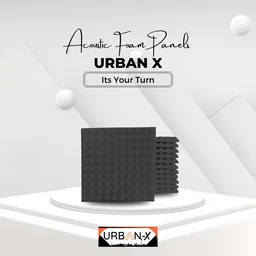 URBAN-X Pyramid Soundproofing Studio Acoustic Foam 1'x1' - 1 Inches 50D High Density, Soundproof Foam, Noise Reduction Panels, Echo Absorption - Pack of 180 + 3 Adhesive Spray, Black, 25mm Thickness