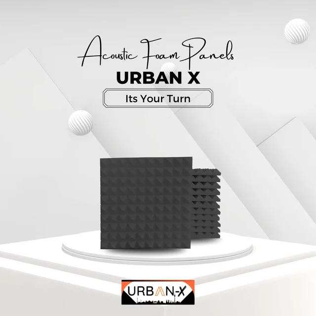 URBAN-X Pyramid Soundproofing Studio Acoustic Foam 1'x1' - 1 Inches 50D High Density, Soundproof Foam, Noise Reduction Panels, Echo Absorption - Pack of 180 + 3 Adhesive Spray, Black, 25mm Thickness