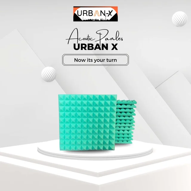 URBAN-X Pyramid Soundproofing Studio Acoustic Foam 1'x1' - 1 Inches 50D High Density, Soundproof Foam, Noise Reduction Panels, Echo Absorption - Pack of 18 + 1 Adhesive Spray, Bright Turquoise, 25mm Thickness