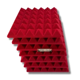 Urban-X URBAN-X® Pyramid Soundproofing Studio Acoustic Foam 1'x1' ft. - 2 Inches 50D High Density, Soundproof Foam, Noise Reduction Panels, Echo Absorption - Set of 36, Red