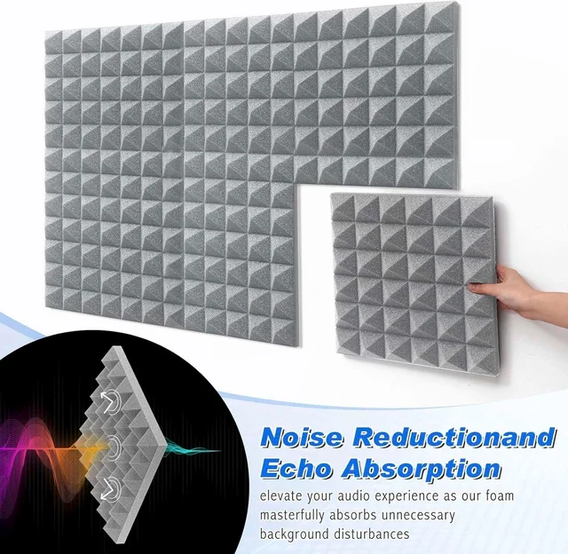 URBAN-X® Pyramid Acoustic Foam Soundproofing Studio 1'x1' ft. - 2 Inches High Density, Soundproof Foam, Noise Reduction Panels, Echo Absorption - Set of 12, Stone White, Pyramid Acoustic Foam