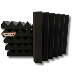 URBAN-X® Wedge Soundproofing Studio Acoustic Foam 1'x1' - 2 Inches 50D High Density, Soundproof Foam, Noise Reduction Panels, Echo Absorption - Set of 6, Black, Wedge Acoustic Foam