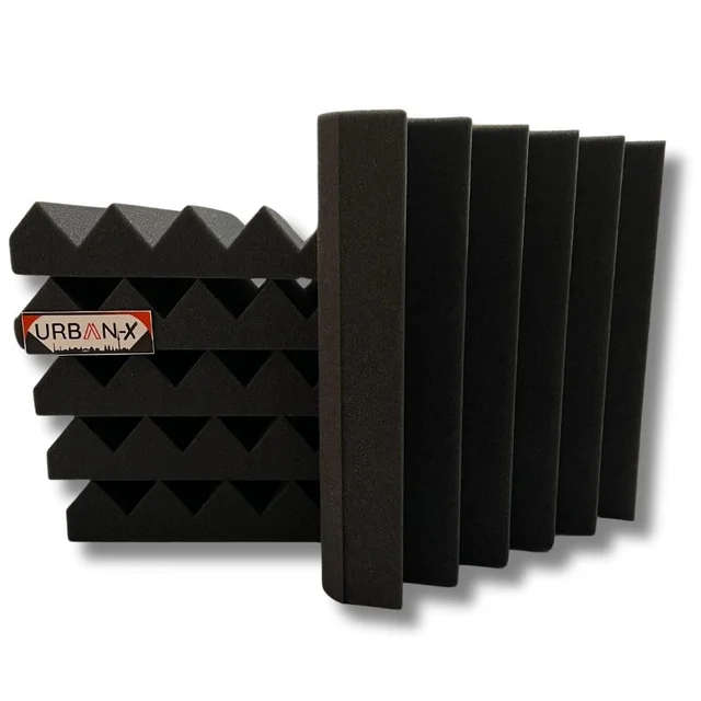 URBAN-X® Wedge Soundproofing Studio Acoustic Foam 1'x1' - 2 Inches 50D High Density, Soundproof Foam, Noise Reduction Panels, Echo Absorption - Set of 6, Black, Wedge Acoustic Foam