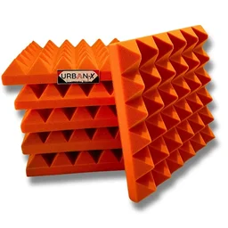 URBAN-X® Pyramid Acoustic Foam Soundproofing Studio 1'x1' ft. - 2 Inches High Density, Soundproof Foam, Noise Reduction Panels, Echo Absorption - Set of 36, Orange, Pyramid Acoustic Foam