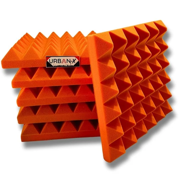 URBAN-X® Pyramid Acoustic Foam Soundproofing Studio 1'x1' ft. - 2 Inches High Density, Soundproof Foam, Noise Reduction Panels, Echo Absorption - Set of 36, Orange, Pyramid Acoustic Foam