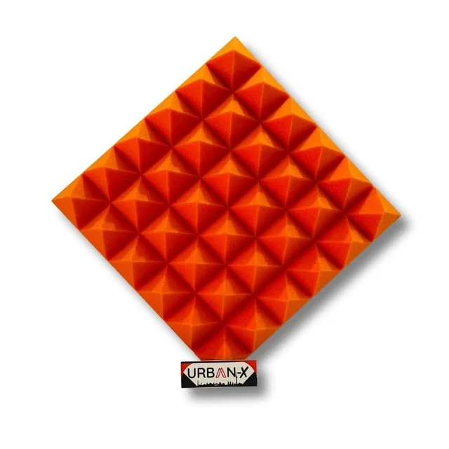URBAN-X® Pyramid Acoustic Foam Soundproofing Studio 1'x1' ft. - 2 Inches High Density, Soundproof Foam, Noise Reduction Panels, Echo Absorption - Set of 12, Orange, Pyramid Acoustic Foam Self Adhesive