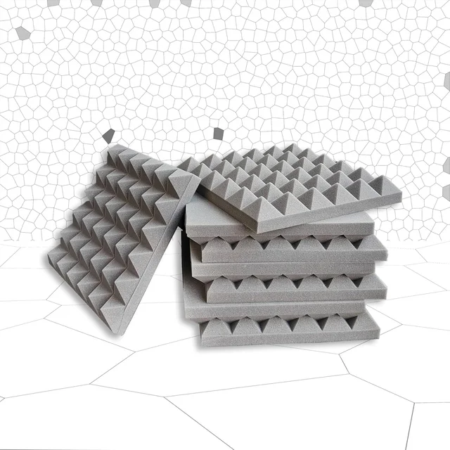 URBAN-X® Pyramid Acoustic Foam Soundproofing Studio 1'x1' ft. - 2 Inches High Density, Soundproof Foam, Noise Reduction Panels, Echo Absorption - Set of 6, Stone White, Pyramid Acoustic Foam