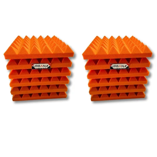 URBAN-X® Pyramid Acoustic Foam Soundproofing Studio 1'x1' ft. - 2 Inches High Density, Soundproof Foam, Noise Reduction Panels, Echo Absorption - Set of 36, Orange, Pyramid Acoustic Foam