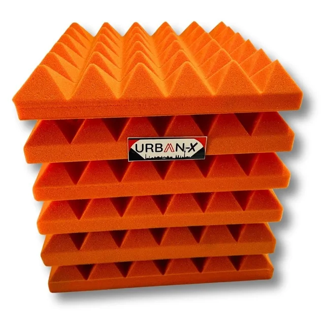 URBAN-X® Pyramid Acoustic Foam Soundproofing Studio 1'x1' ft. - 2 Inches High Density, Soundproof Foam, Noise Reduction Panels, Echo Absorption - Set of 12, Orange, Pyramid Acoustic Foam Self Adhesive