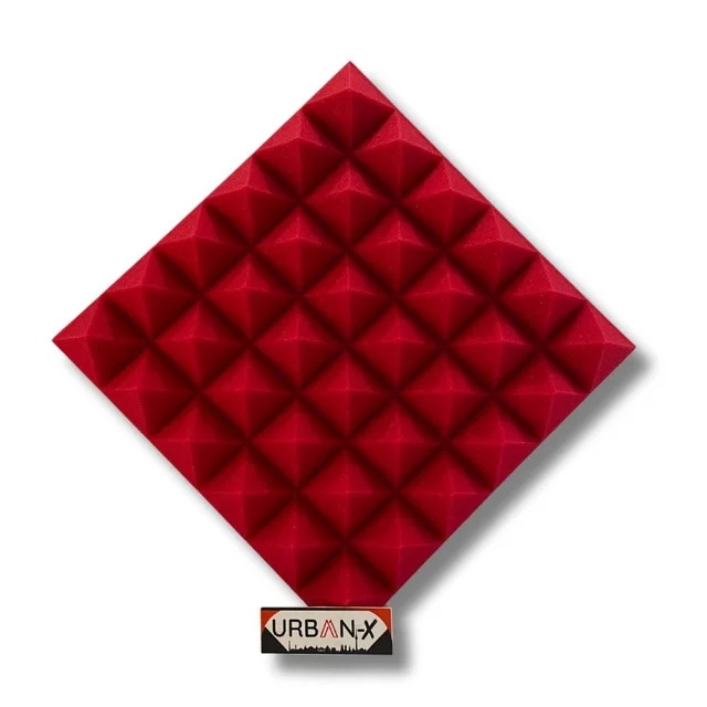 URBAN-X® Pyramid Acoustic Foam Soundproofing Studio 1'x1' ft. - 2 Inches High Density, Soundproof Foam, Noise Reduction Panels, Echo Absorption - Set of 36, Red, Pyramid Acoustic Foam Self Adhesive