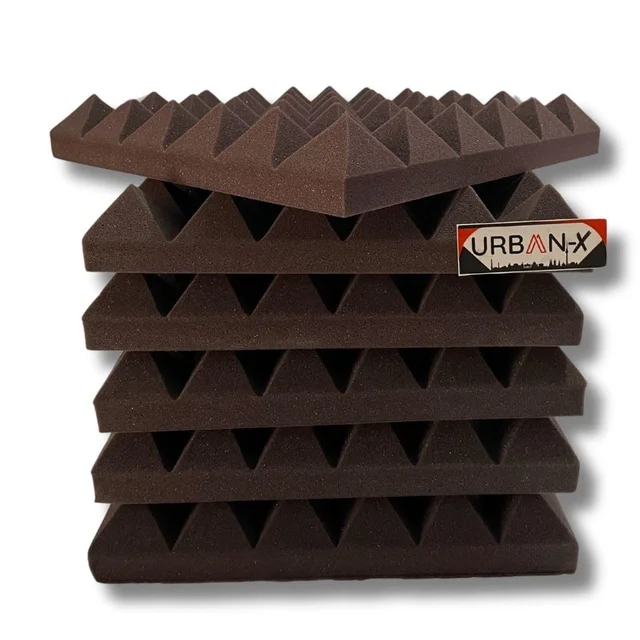 URBAN-X® Pyramid Acoustic Foam Soundproofing Studio 1'x1' ft. - 2 Inches High Density, Soundproof Foam, Noise Reduction Panels, Echo Absorption - Set of 6, Wine, Pyramid Acoustic Foam