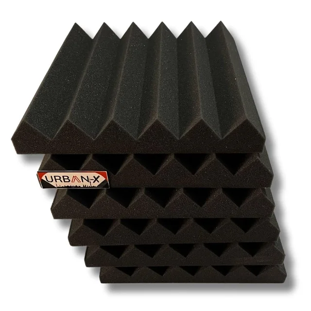 URBAN-X® Wedge Soundproofing Studio Acoustic Foam 1'x1' - 2 Inches 50D High Density, Soundproof Foam, Noise Reduction Panels, Echo Absorption - Set of 6, Black, Wedge Acoustic Foam