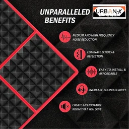 URBAN-X® Pyramid Acoustic Foam Soundproofing Studio 1'x1' ft. - 2 Inches High Density, Soundproof Foam, Noise Reduction Panels, Echo Absorption - Set of 12, Orange, Pyramid Acoustic Foam Self Adhesive