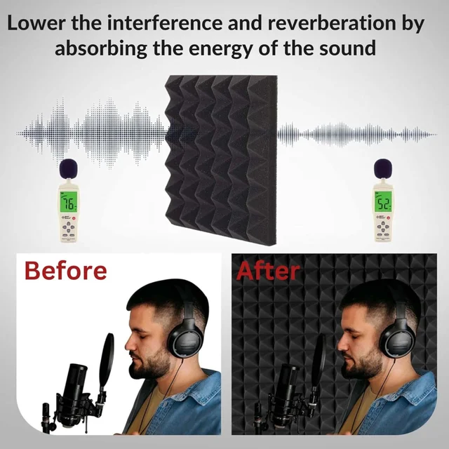URBAN-X Pyramid Soundproofing Studio Acoustic Foam 1'x1' - 1 Inches 50D High Density, Soundproof Foam, Noise Reduction Panels, Echo Absorption - Pack of 180 + 3 Adhesive Spray, Red, 25mm Thickness