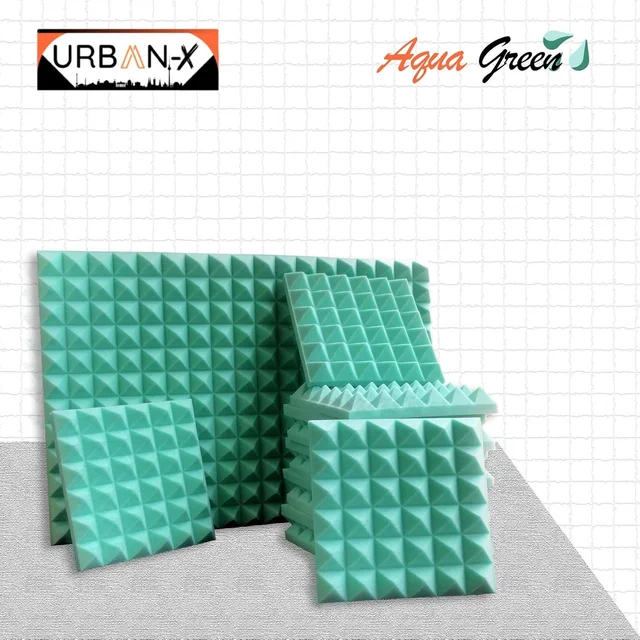 Urban-X URBAN-X® Pyramid Soundproofing Studio Acoustic Foam 1'x1' ft. - 2 Inches 50D High Density, Soundproof Foam, Noise Reduction Panels, Echo Absorption - Set of 36, Aqua Green
