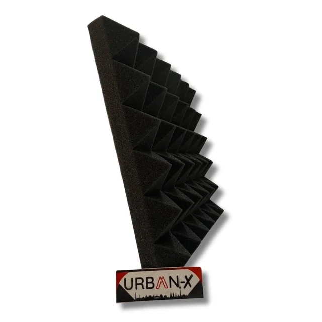 URBAN-X® Pyramid Acoustic Foam Soundproofing Studio 1'x1' ft. - 2 Inches High Density, Soundproof Foam, Noise Reduction Panels, Echo Absorption - Set of 6, Black, Pyramid Acoustic Foam