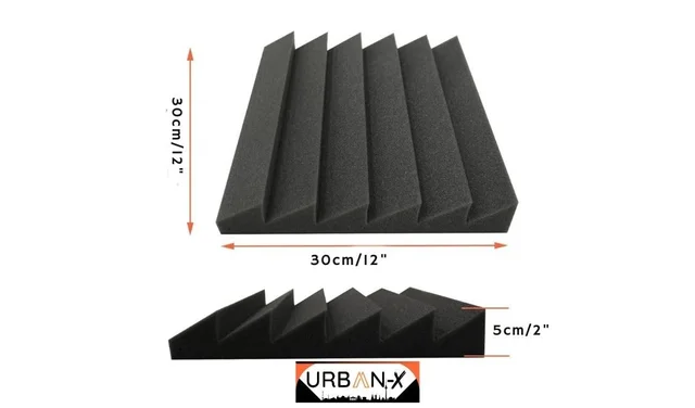 Urban-X URBAN-X T-Wedge Soundproofing Studio Acoustic Foam 1'x1' - 2 Inches 50D High Density, Soundproof Foam, Noise Reduction Panels, Echo Absorption - Set of 6, Black