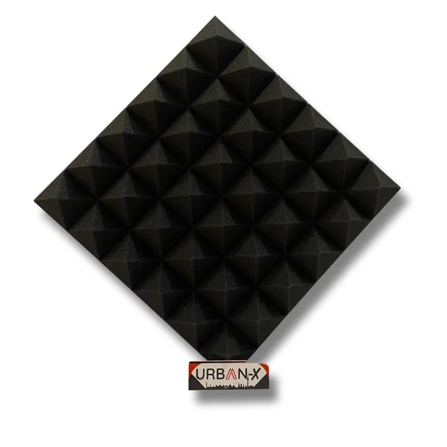 URBAN-X® Pyramid Acoustic Foam Soundproofing Studio 1'x1' ft. - 2 Inches High Density, Soundproof Foam, Noise Reduction Panels, Echo Absorption - Set of 6, Black, Pyramid Acoustic Foam