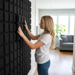 URBAN-X Acoustic Foams Acoustic Panels 12″×12″×2″ Thick | HIGH DENSITY Acoustic Foams for Echo Reduction & Sound Proofing - Set of 18, Black, Cadbury Acoustic Foam Self Adhesive