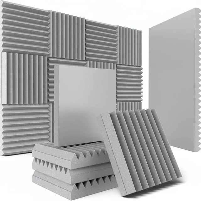 URBAN-X® Wedge Soundproofing Studio Acoustic Foam 1'x1' - 2 Inches 50D High Density, Soundproof Foam, Noise Reduction Panels, Echo Absorption - Set of 6, Stone White, Wedge Acoustic Foam