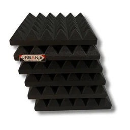 URBAN-X® Pyramid Acoustic Foam Soundproofing Studio 1'x1' ft. - 2 Inches High Density, Soundproof Foam, Noise Reduction Panels, Echo Absorption - Set of 6, Black, Pyramid Acoustic Foam